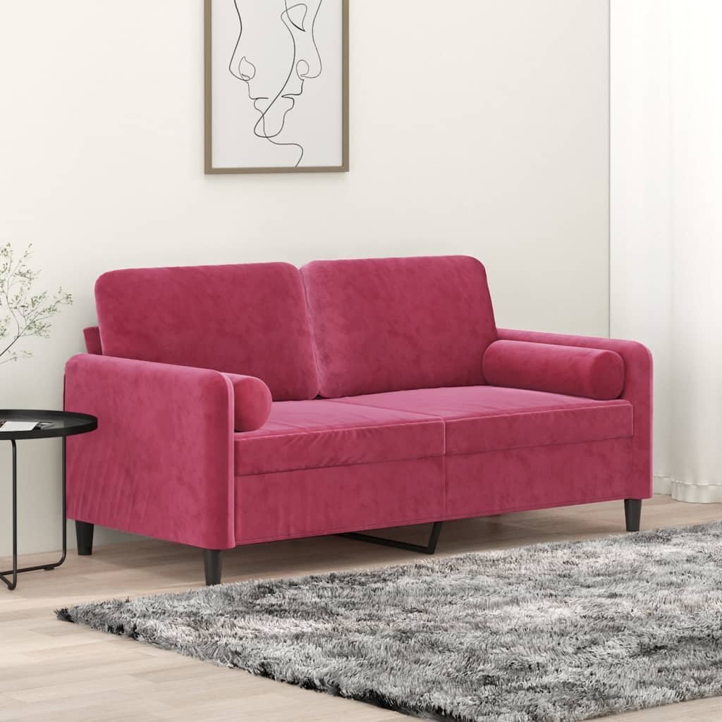 vidaXL vidaXL 2-osobowa sofa z poduszkami, winna czerwień, 140 cm, aksamit
