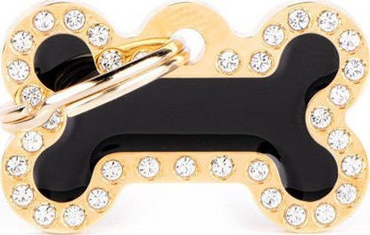 Zawieszka Adresówka Identyfikator z grawerem dla psa i kota mała czarno złota kość glam