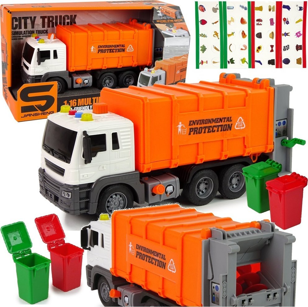 Qulki Duża Śmieciarka z koszami Miejska Auto ze światłem i dźwiękami