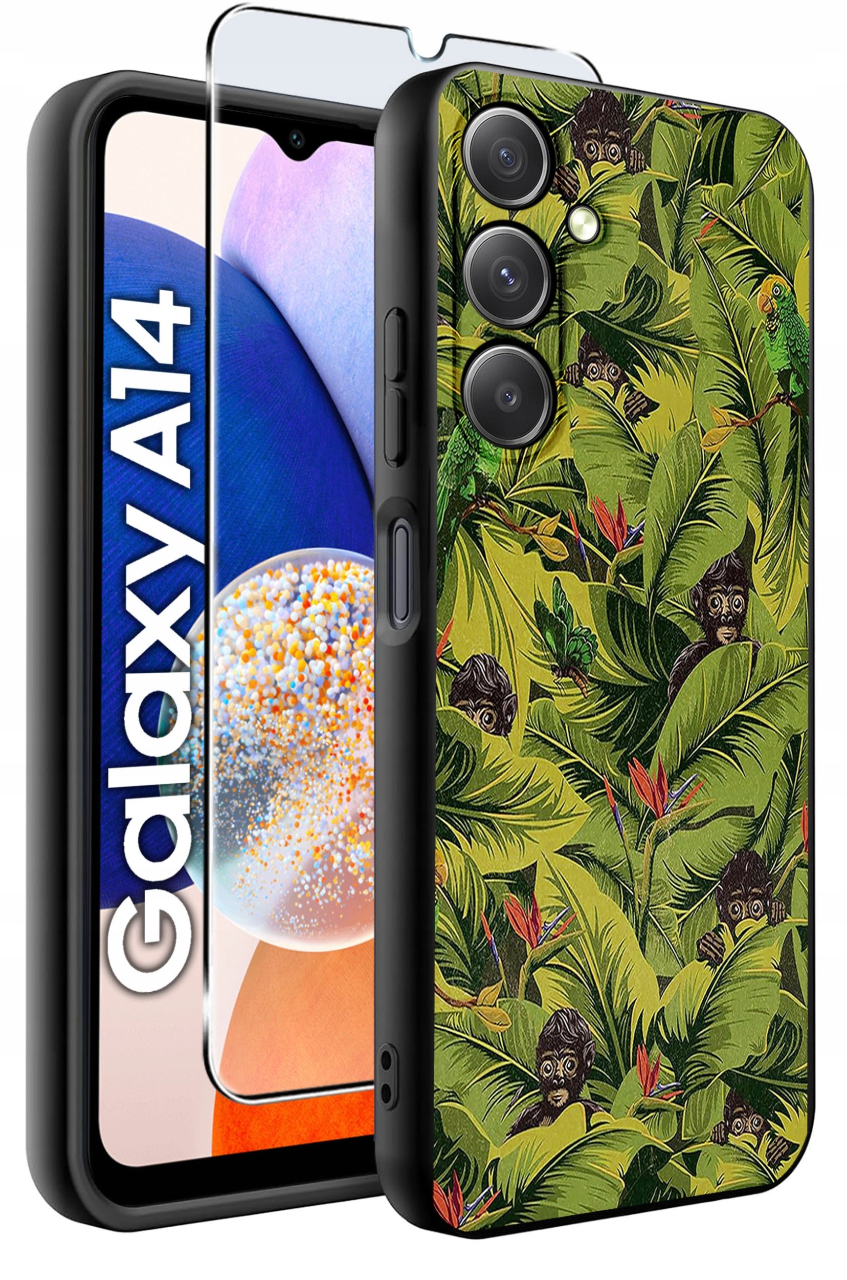 ETUI do Samsung A14 5G WZORY | SILIKONOWE MATT CASE + SZKŁO HARTOWANE 9H