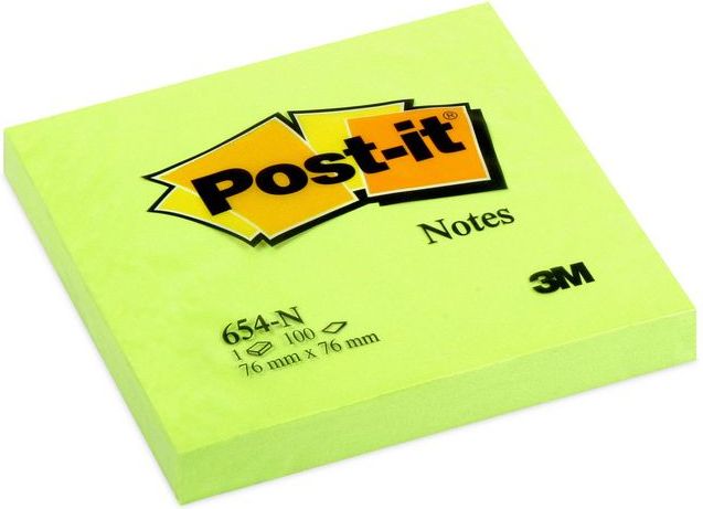 Post-it Bloczek neonowy 654N, 76x76mm, jaskrawy zielony, 100 kartek (3M0306)