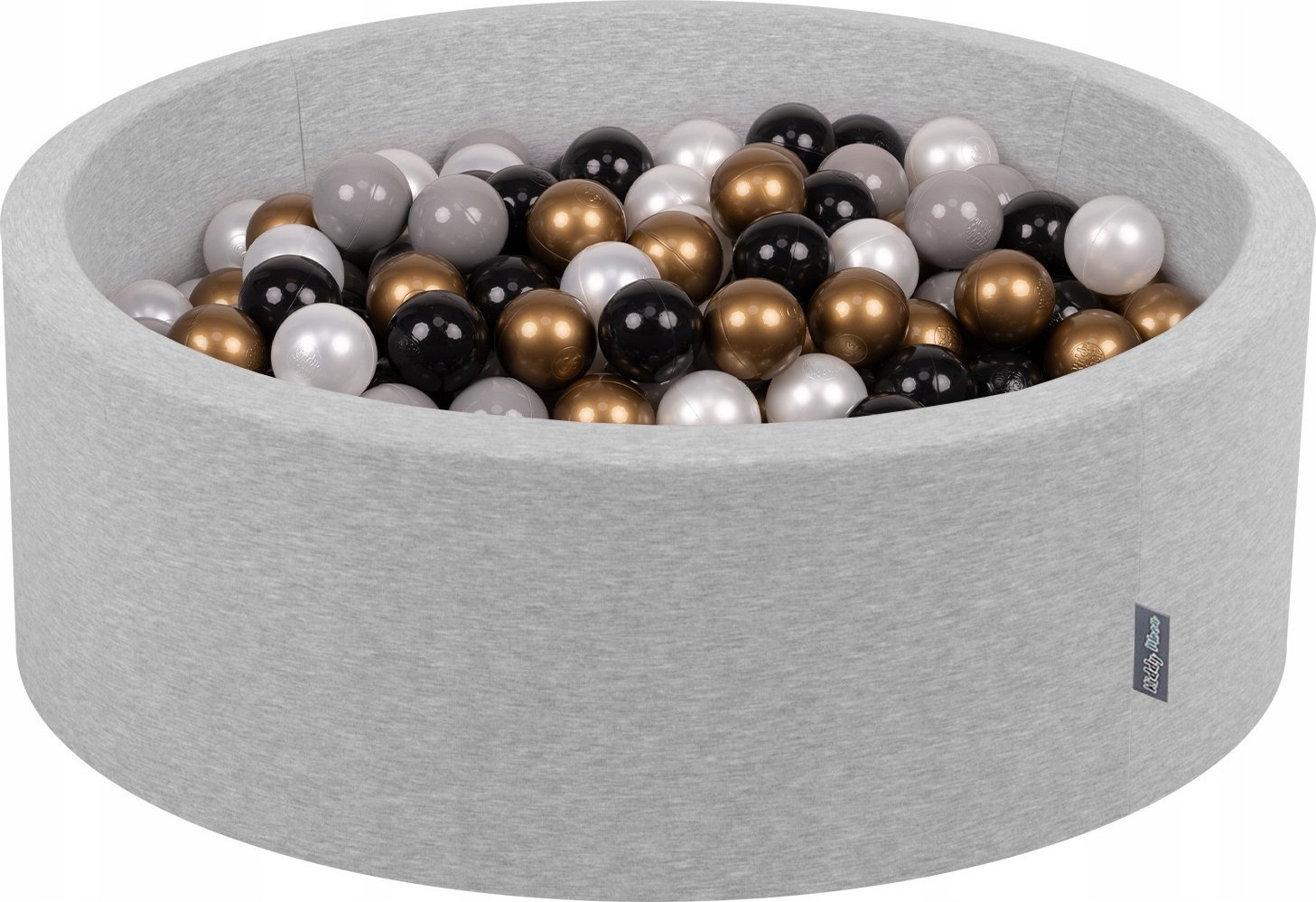 KiddyMoon Suchy basen okrągły z piłeczkami 7cm jasnoszary: czarny-perła-złoty-szary 90x30cm/300piłek Zabawka basen piankowy