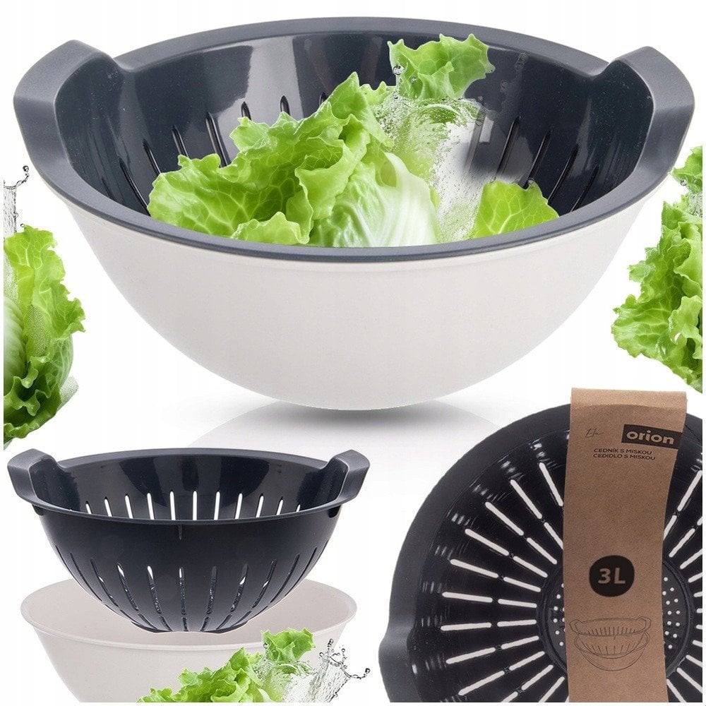 Zestaw Cedzak z Miską ORION ELA 3 L Szaro-Biały 2w1 do Owoców i Makaronu