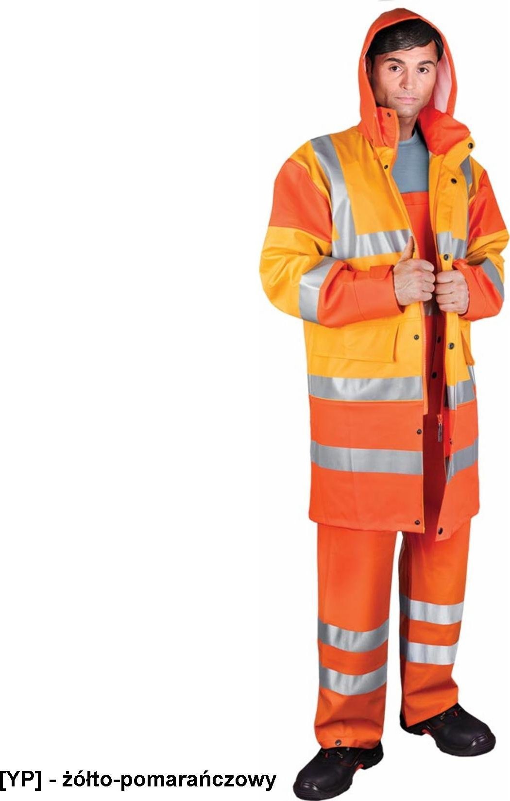 R.E.I.S. PPDPU-STR - Wysokiej jakości płaszcz przeciwdeszczowy z elastycznego materiału o wysokiej wytrzymałości z pasami odblaskowymi 3XL