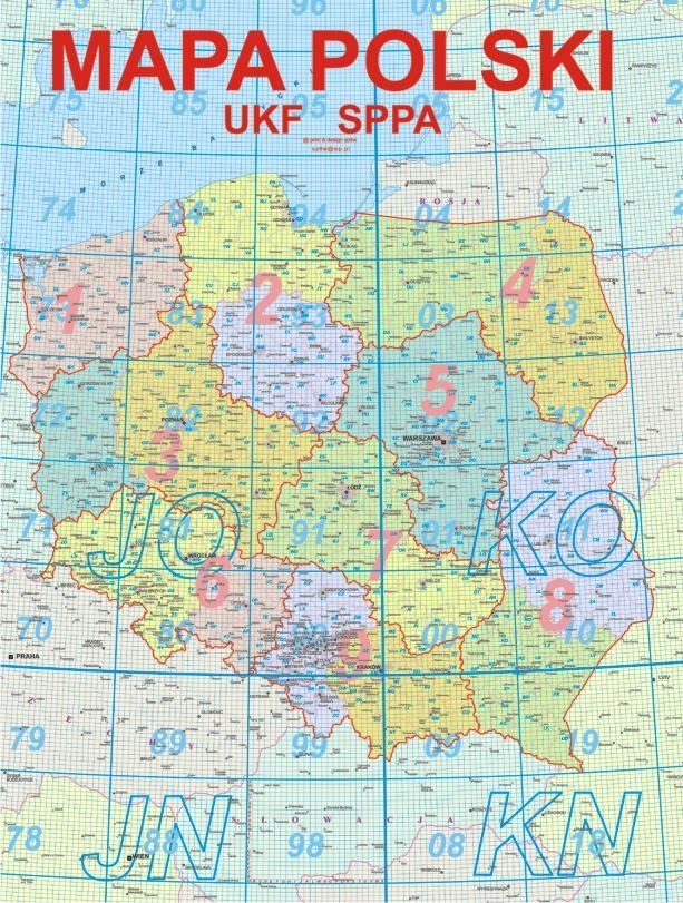 Mapa Polski z lokatorami i podziałem na okręgi 68 x 48cm