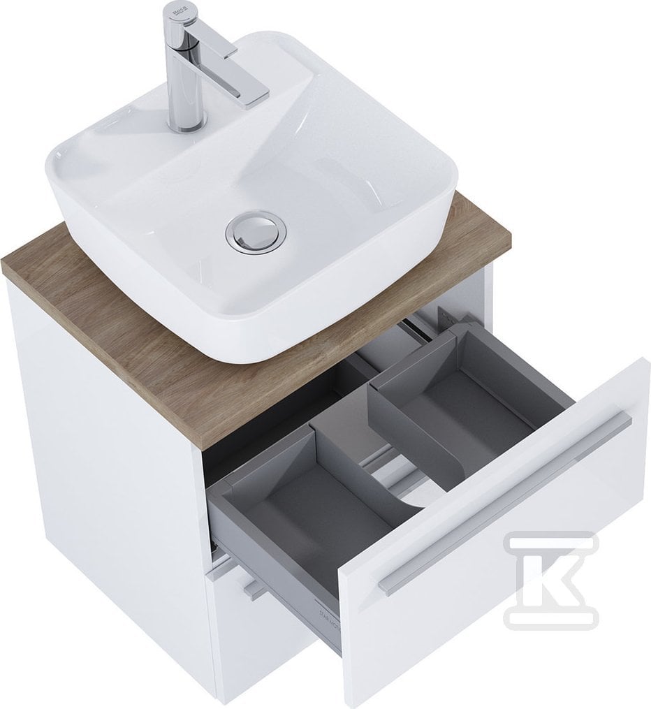 A852450806 / ROCA / KWADRO / ZESTAW ŁAZIENKOWY Z BLATEM I UMYWALKĄ 50 CM Z 2 SZUFLADAMI, BIAŁY POŁYSK / ZAMIENNIK 168443 /