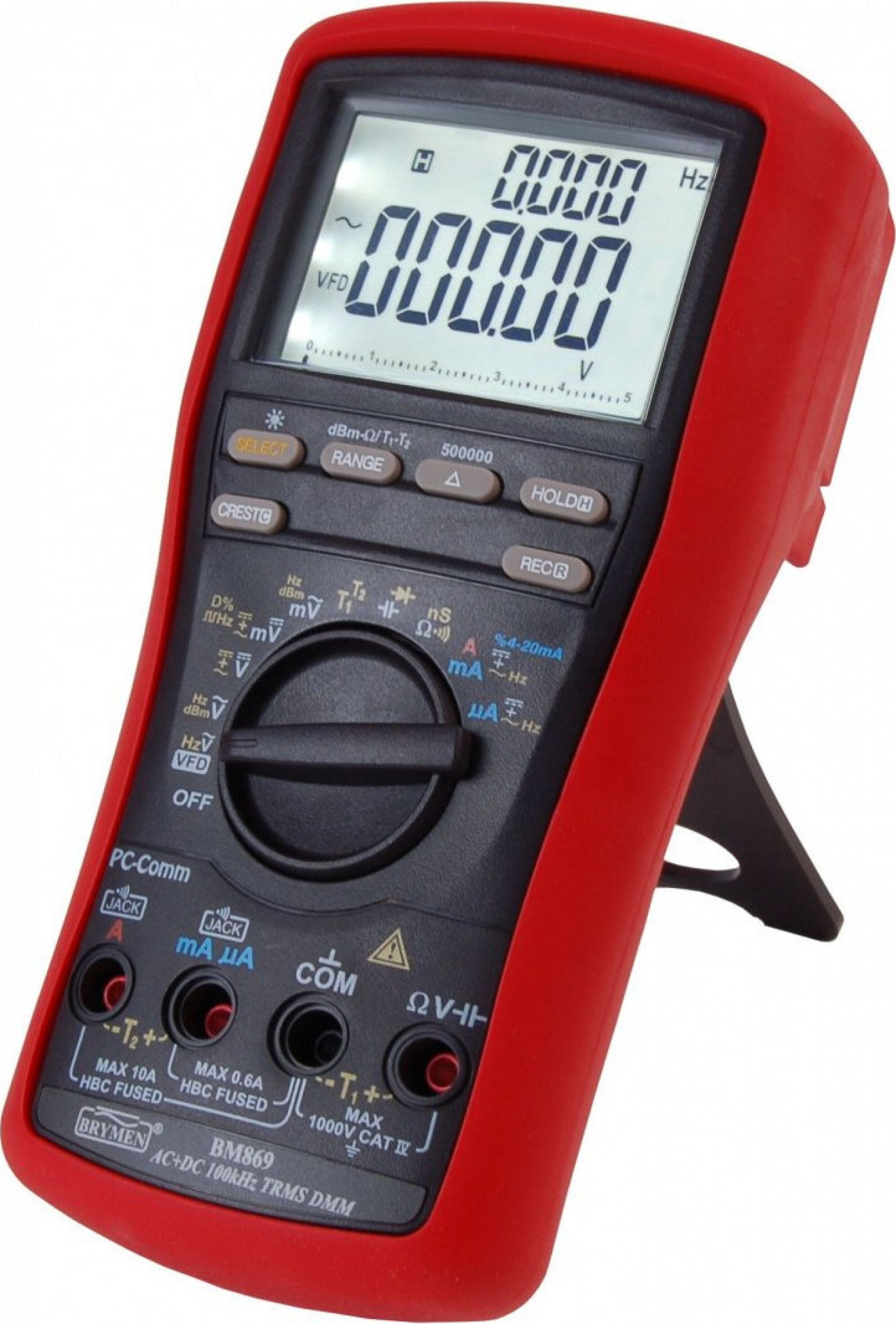 Brymen Multimetr TRMS, VFD, %4~20mA, dBm, T1/2, USB, BM869s Brymen