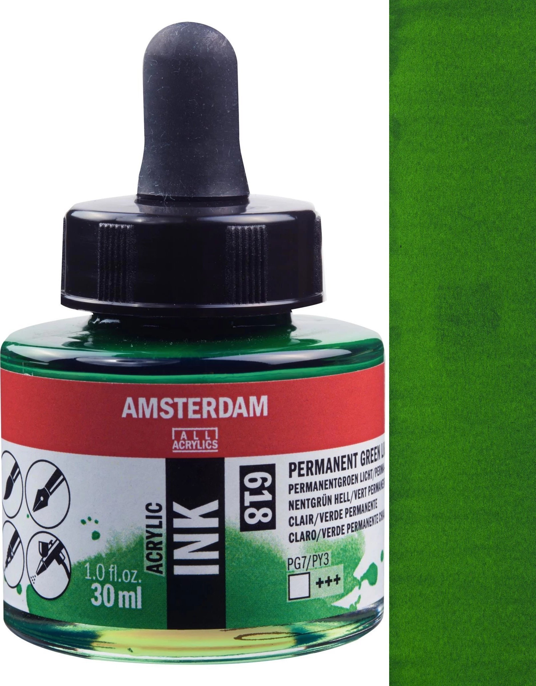 Artequipment Amsterdam Acrylic Ink Bottle Permanent Green Light 618