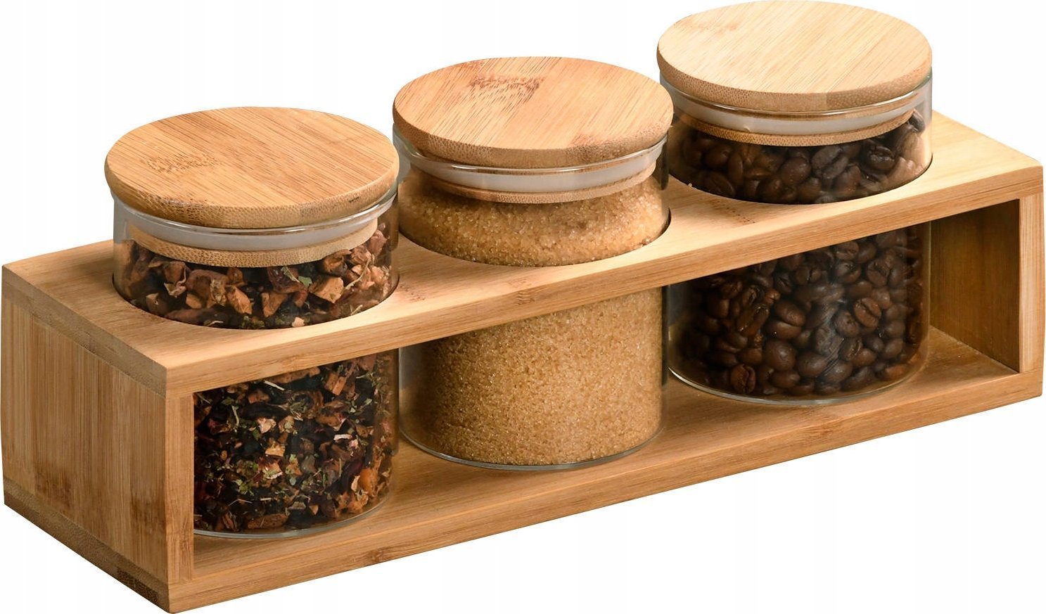 Kesper Słoiki do przechowywania, hermetycznie zamykane, bambusowa półka, 3 sztuki, Kesper