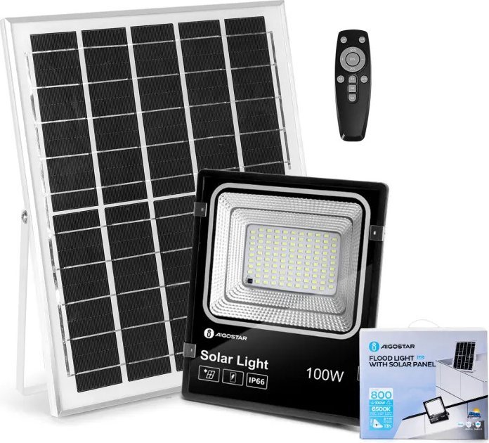 Naświetlacz Aigostar Halogen solarny o mocy LED 100W zestaw reflektor panel oraz pilot Halogen solarny o mocy LED 100W zestaw reflektor panel oraz pi