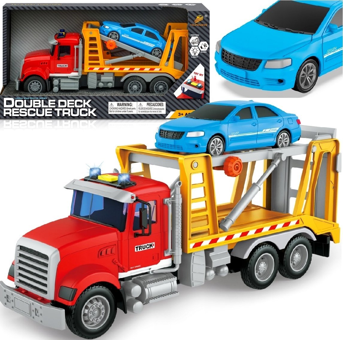 Qulki Auto Samochód Laweta Pomoc Drogowa Holownik Dźwięk Światła Zabawkowy pojazd