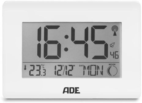 ADE Zegar elektroniczny xxl, z termometrem i budzikiem, 23 x 3 x 16 cm, biały