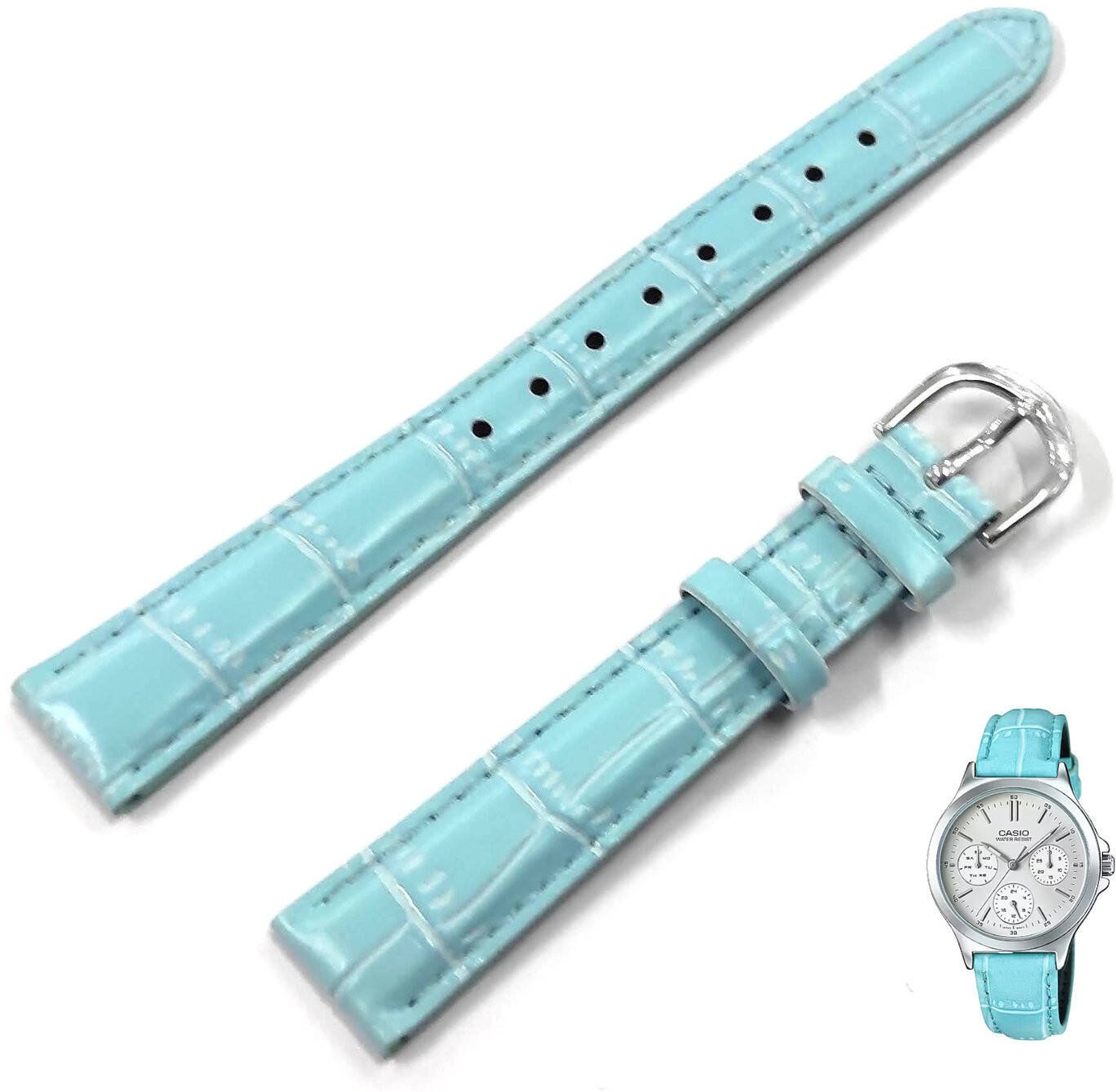 Skórzany pasek do zegarka Casio LTP-V300L niebieski 15 mm .