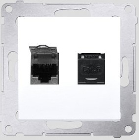 Kontakt-Simon Gniazdo komputerowe SIMON54 podwójne 2xRJ45 kat.6 z przesłoną białe - D62.01/11