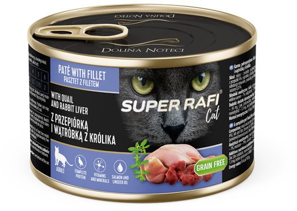 Karma mokra dla kotów Super Rafi Cat z przepiórką i wątróbką z królika 185 g