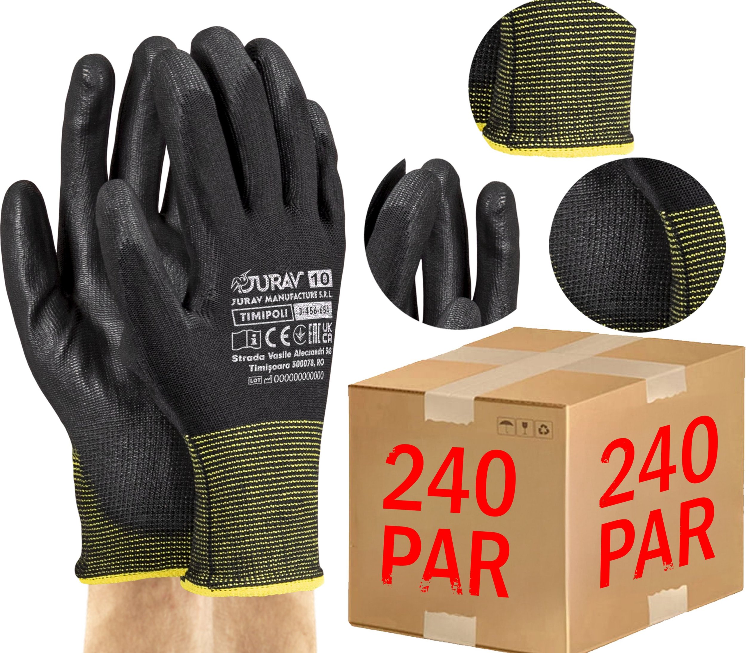 Reis Rękawice Robocze Czarne J-TIMIPOLI_BB - 240 Par (10 - XL)