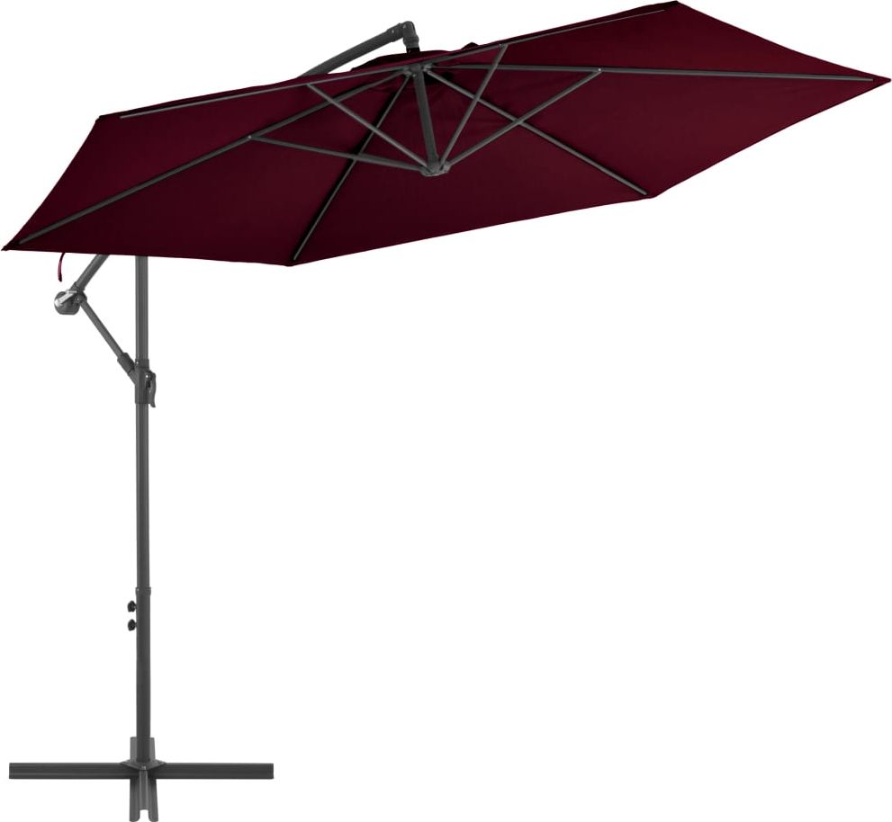 vidaXL Parasol wiszący z aluminiowym słupkiem, bordowy, 300 cm
