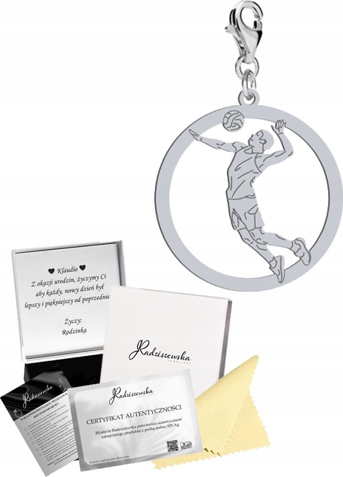 Radziszewska Jewellery Charms Srebrny Siatkarz Siatkówka 925 Prezent Biżuteria DEDYKACJA GRATIS