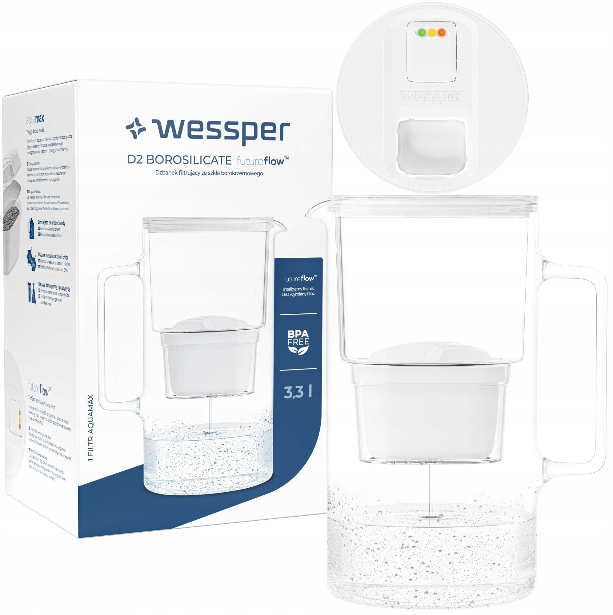 Dzbanek Wessper D2 Borosilicate FutureFlow Aquamax (WES201-FF-WH)