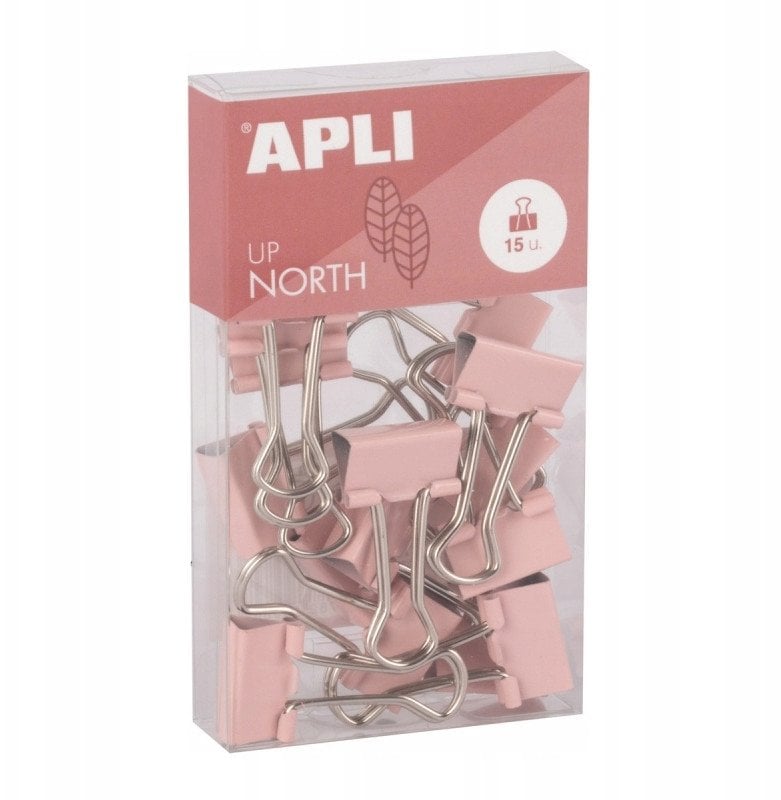 Klipy do dokumentów APLI Up North, 19mm, 15szt, pudełko z zawieszką, różowe