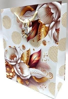 Teka Torebka ozdobna matowa 26x32x12cm białe kwiaty