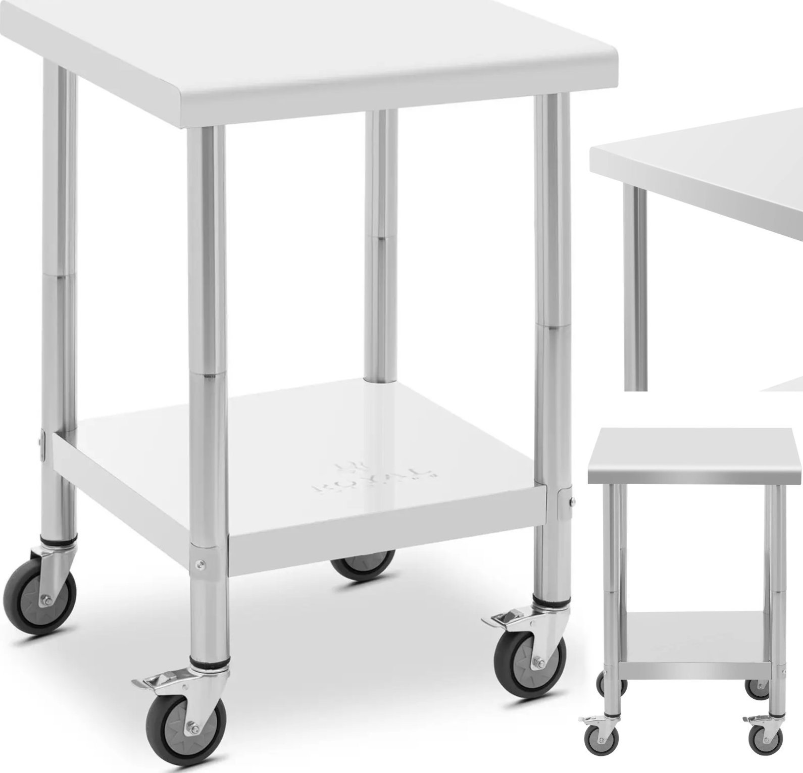 Royal Catering Stół blat roboczy na kółkach 2 poziomy 60 x 60 cm STAL do 120 kg Stół blat roboczy na kółkach 2 poziomy 60 x 60 cm STAL do 120 kg