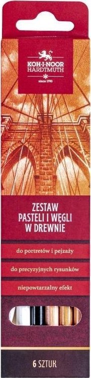 Koh I Noor Pastele suche i węgle w drewnie + rozcieracz 6szt.