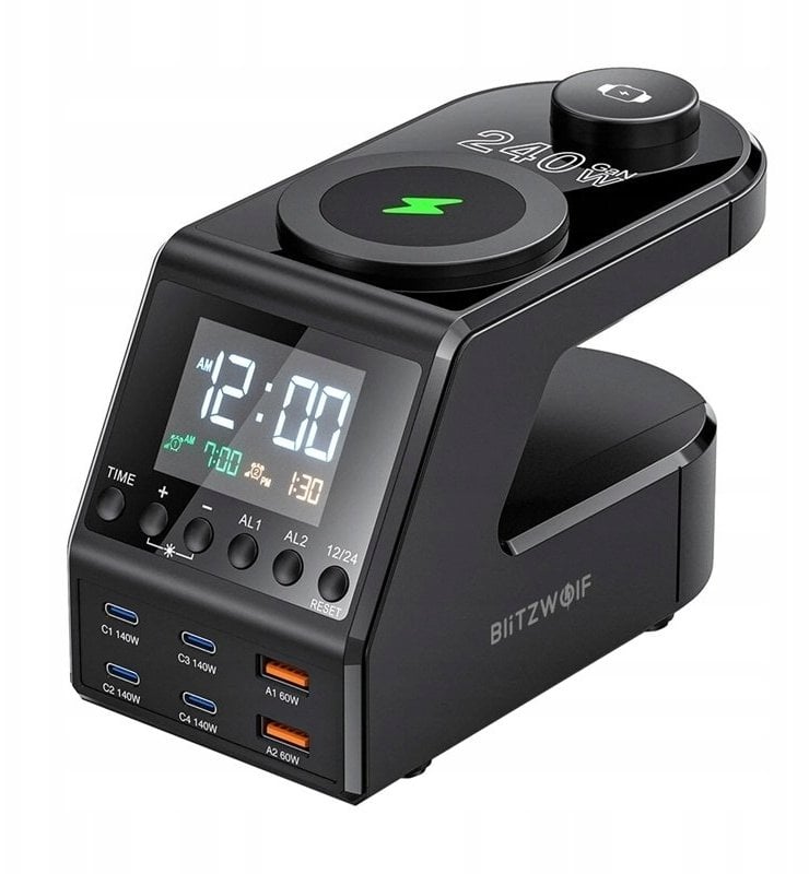 Ładowarka Blitzwolf alarm clock with charger 2xUSB-A, 4xUSB-C, 240W