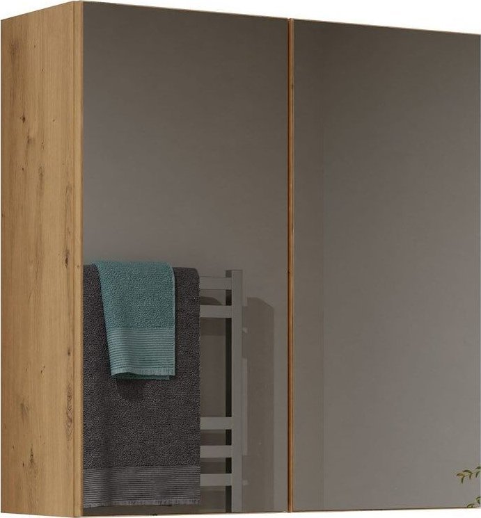 Topeshop Szafka łazienkowa, wisząca, lustro, Pola, 60x22x60 cm, dąb artisan, mat