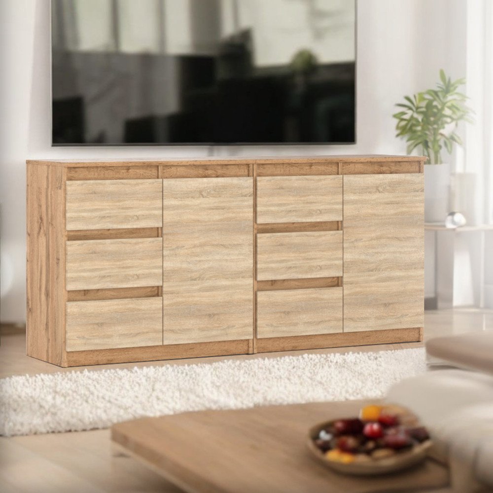 Komoda Do Pokoju 6 Szuflad Duża 160cm Szafka Salon Dąb Wotan San Sebastian