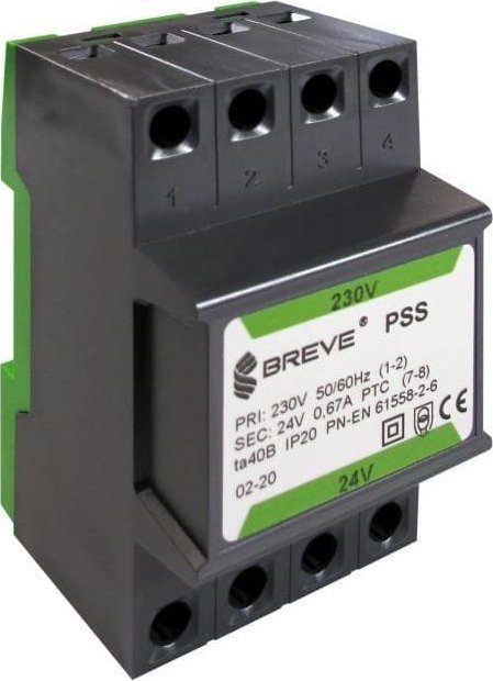 BREVE Transformator 1-fazowy modułowy PSS 10VA 230V/24V /na szynę/ 16024-0251
