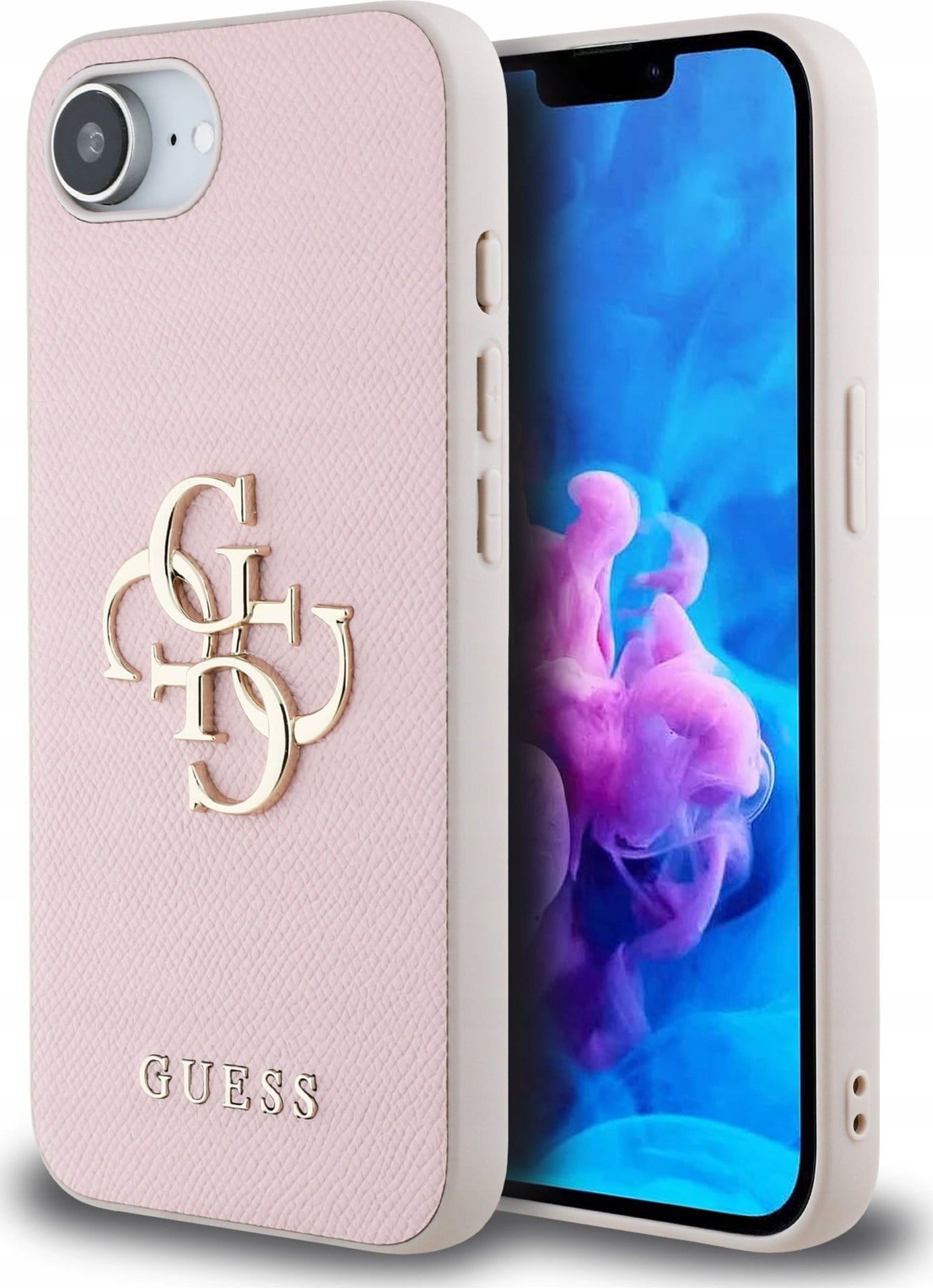 Guess Etui PU Grained 4G Metal Logo na iPhone 16e - różowe