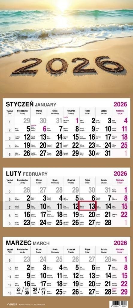 Kalendarz 2026 Trójdzielny Plaża