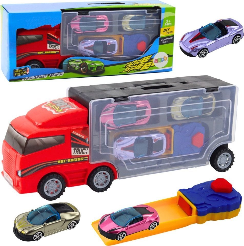 Ciężarówka z Garażem Z Autkami Wyrzutnia 3szt Czerwona