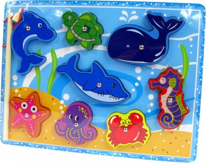 tpk1 WĘDKOWANIE DREWNIANA GRA ZRĘCZNOŚCIOWA MAGNESY DELFIN