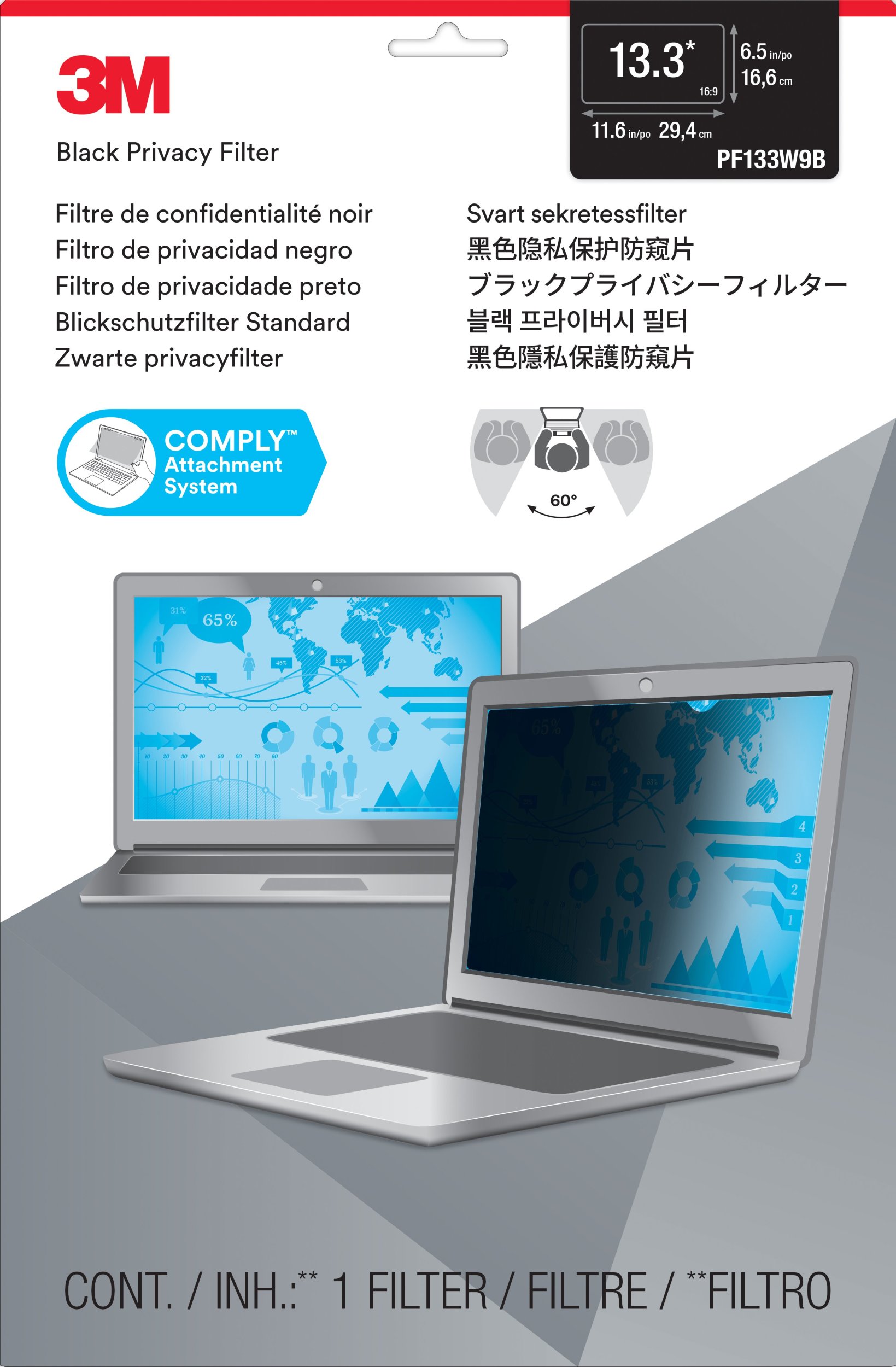 Filtr 3M 3M PF133W9B Bezramkowy filtr prywatności na wyswietlacz 33,8 cm (13.3")
