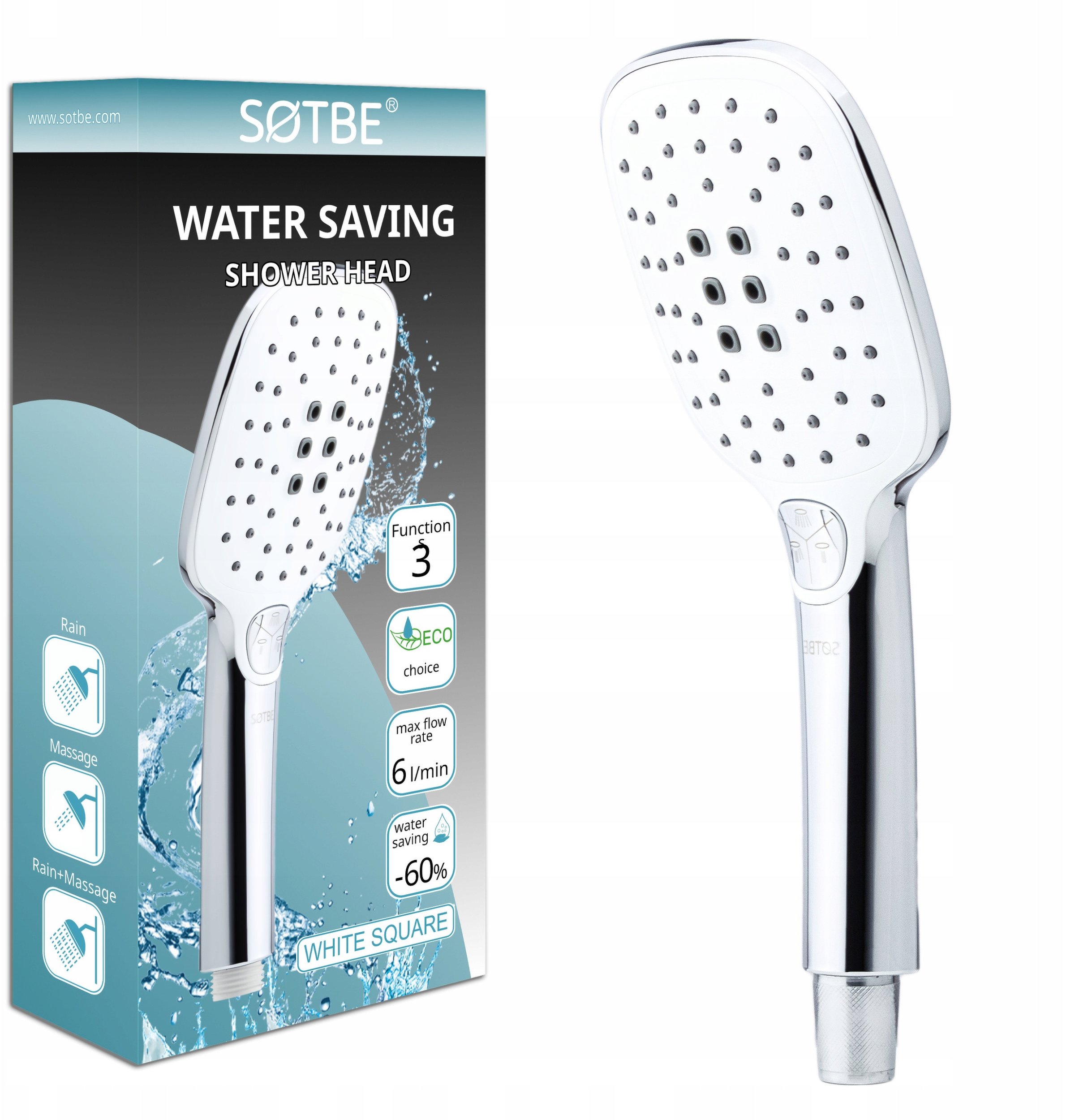 SOTBE LARK WHITE słuchawka prysznicowa DOTYKOWA kolor biały / chrom 3 funkcyjna