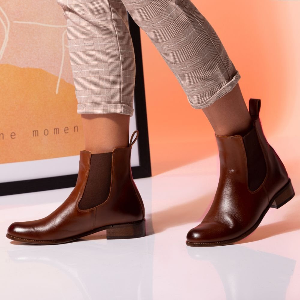 Butdam Botki sztyblety skórzane licowe kamelowe Butdam-38