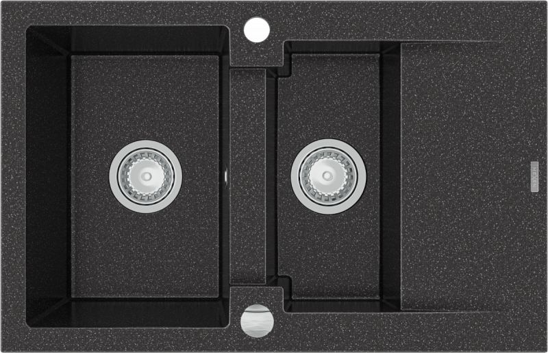 Zlewozmywak Mexen Gaspar granitowy 1,5-komorowy z krótkim ociekaczem 737 x 475 mm, czarny nakrapiany - 6507731505-76