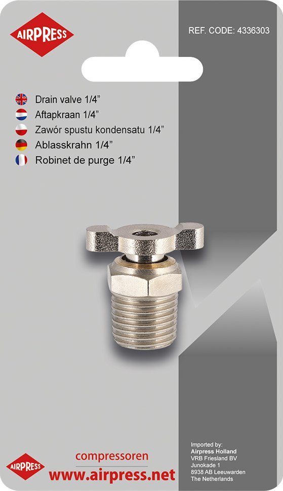 Sprężarka Airpress ZAWÃR SPUSTU KONDENSATU 1/4' BLISTER (SPR. 24L)