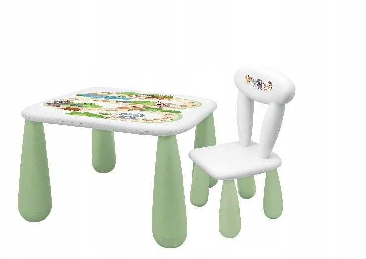 MALTEX SET LUNA LEŚNA FERAJNA Stolik dla dzieci + krzesełko biały/zielony