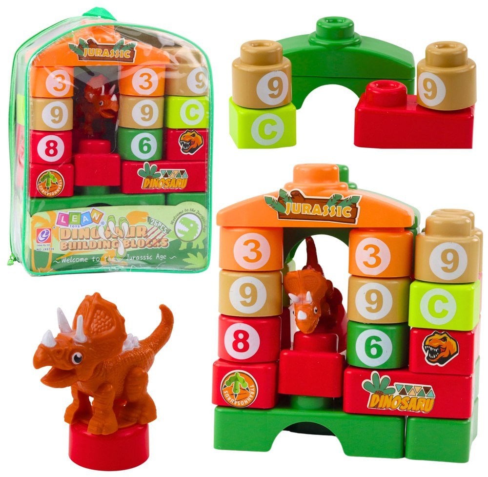Klocki Konstrukcyjne Edukacyjne W Plecaku Dinozaury Cyfry Litery 26 el.