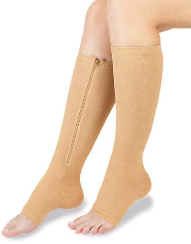 Podkolanówki uciskowe zapinane na zamek cieliste L/XL 2 szt