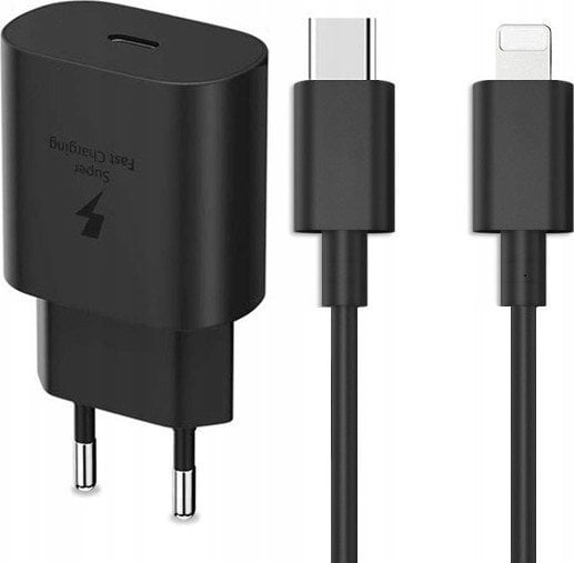 Ładowarka Vega ŁADOWARKA SIECIOWA DENMEN 3,6A 25W CZARNA FASTON POWER DELIVERY PD TYP-C TA800 SINGLE DC03 KABEL IPHONE USB-C DO LIGHTNING 1M 20W CZARN