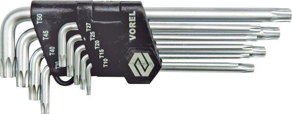 Vorel Zestaw kluczy trzpieniowych torx typ L T10-T50 z otworem 9szt. (56478)