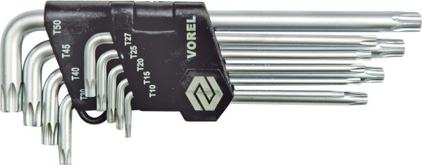 Vorel Zestaw kluczy trzpieniowych torx typ L T10-T50 z otworem 9szt. (56478)