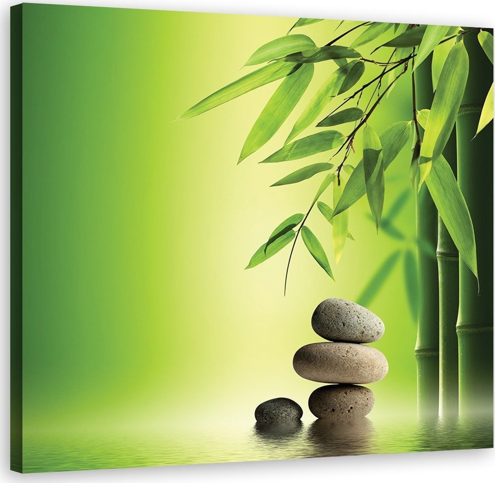 Feeby Obraz na płótnie, Kamienie zen i bambus na zielonym tle - 50x50