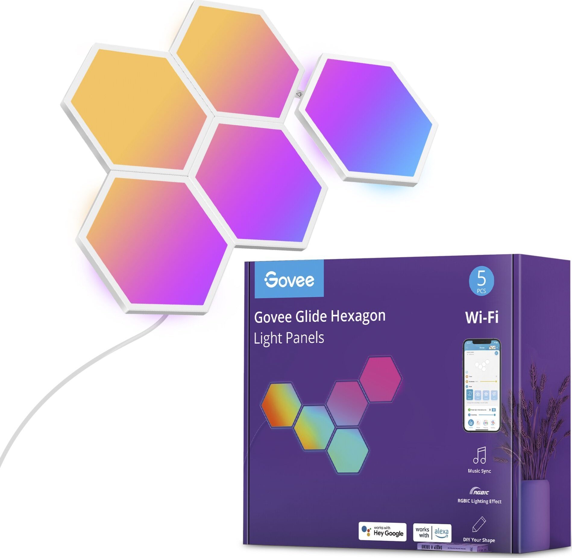 Govee Govee Glide Hexa Light Panels 5-Pack, LED Light