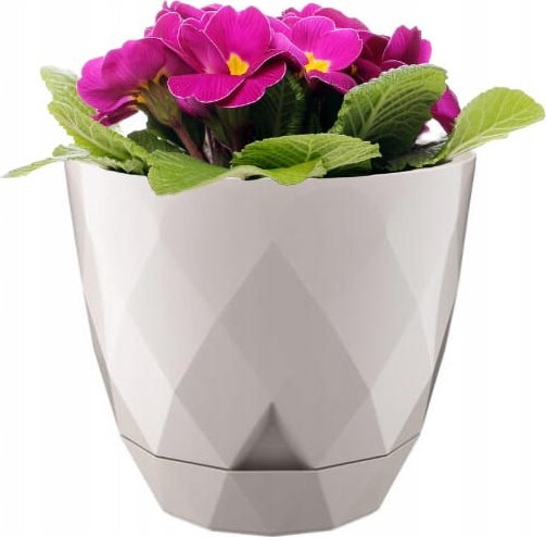 Doniczka beżowa plastikowa 15x17,5cm osłonka z podstawką