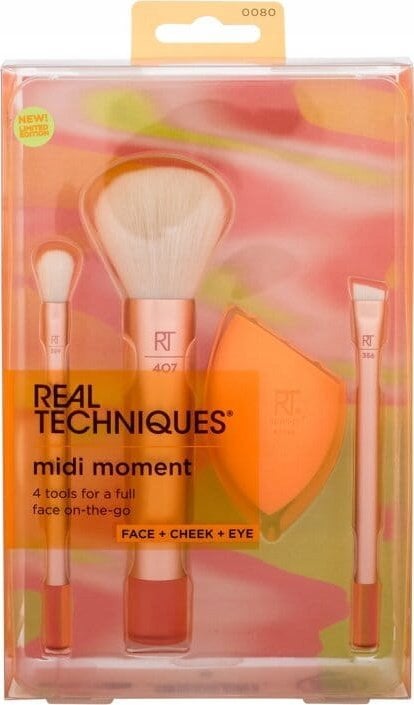 REAL TECHNIQUES_SET Midi Moment zestaw pędzli do makijażu twarzy 3szt. + gąbka do makijażu